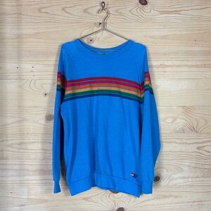 Aviator Nation Blue rainbow striped sweatshirt XXL